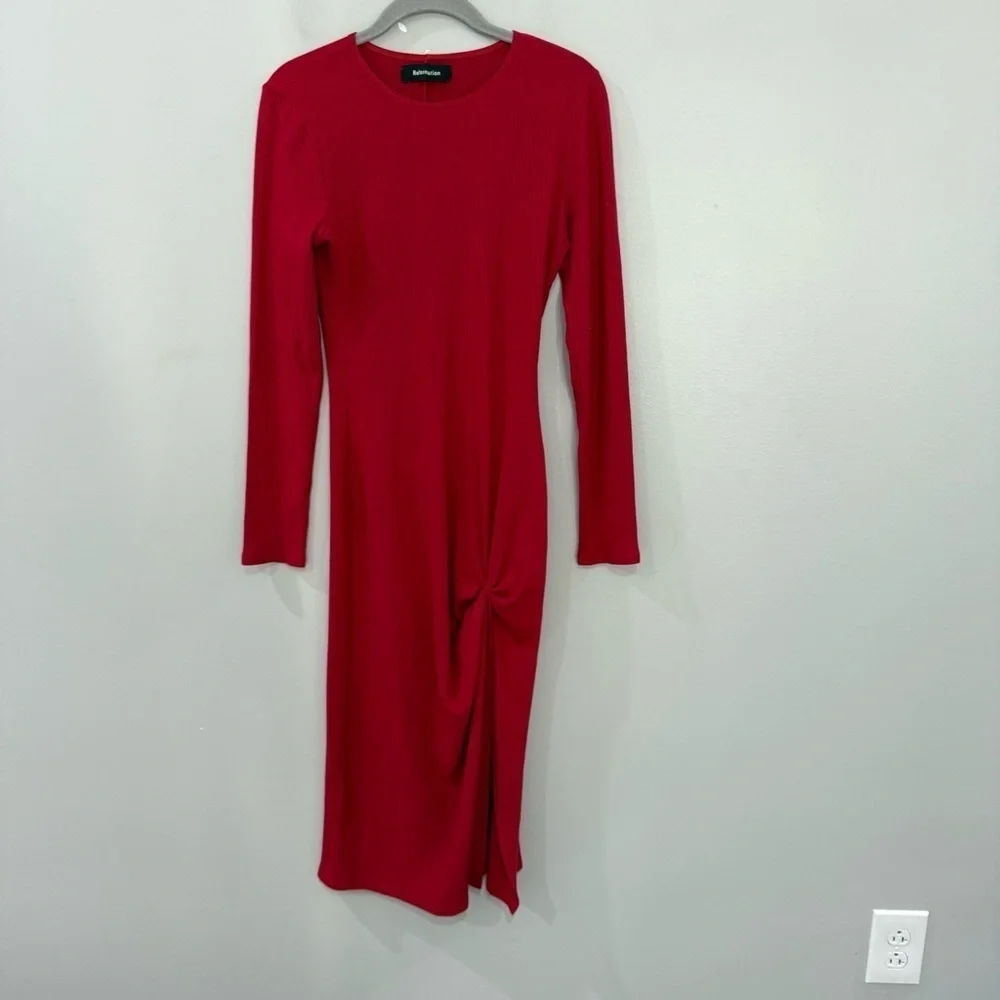 Reformation Dress Piazza Midi Ribbed Front Tie in Red - Picture 5 of 8